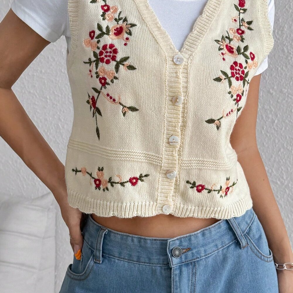 Multicolor Casual Women's Sweet Embroidered Vest - Picture 5 of 8